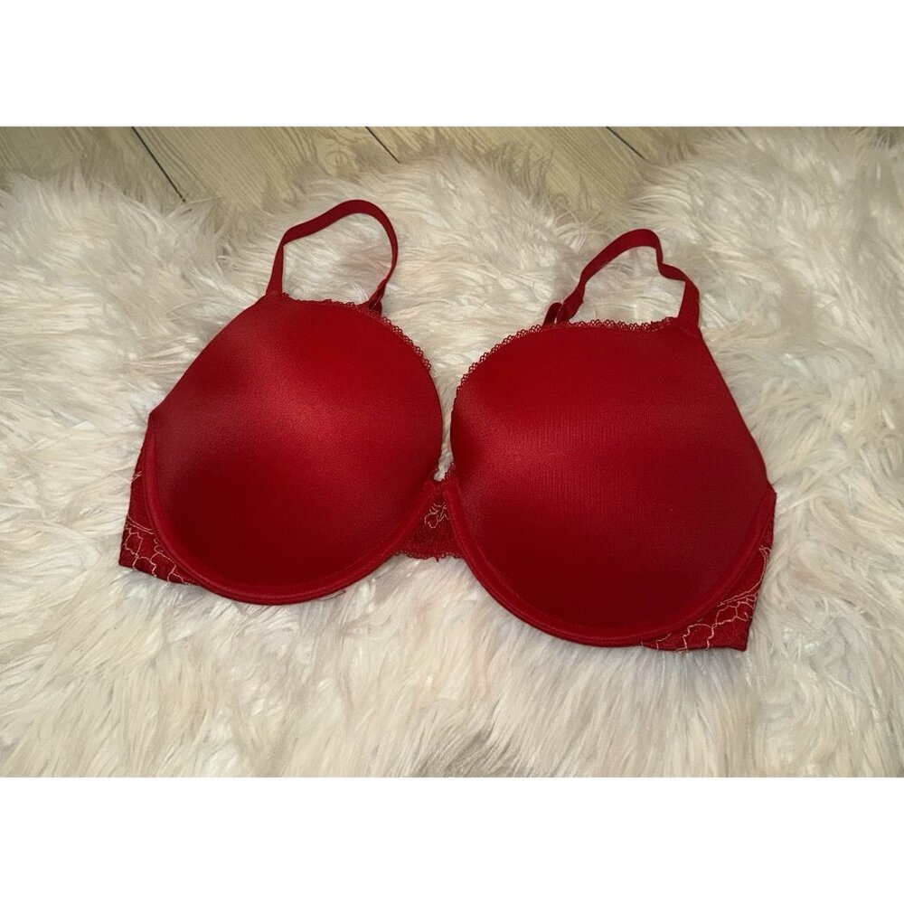 Auden The Radiant Push Up Underwire Demi Bra Padded Lace Trim Womens 36D Red